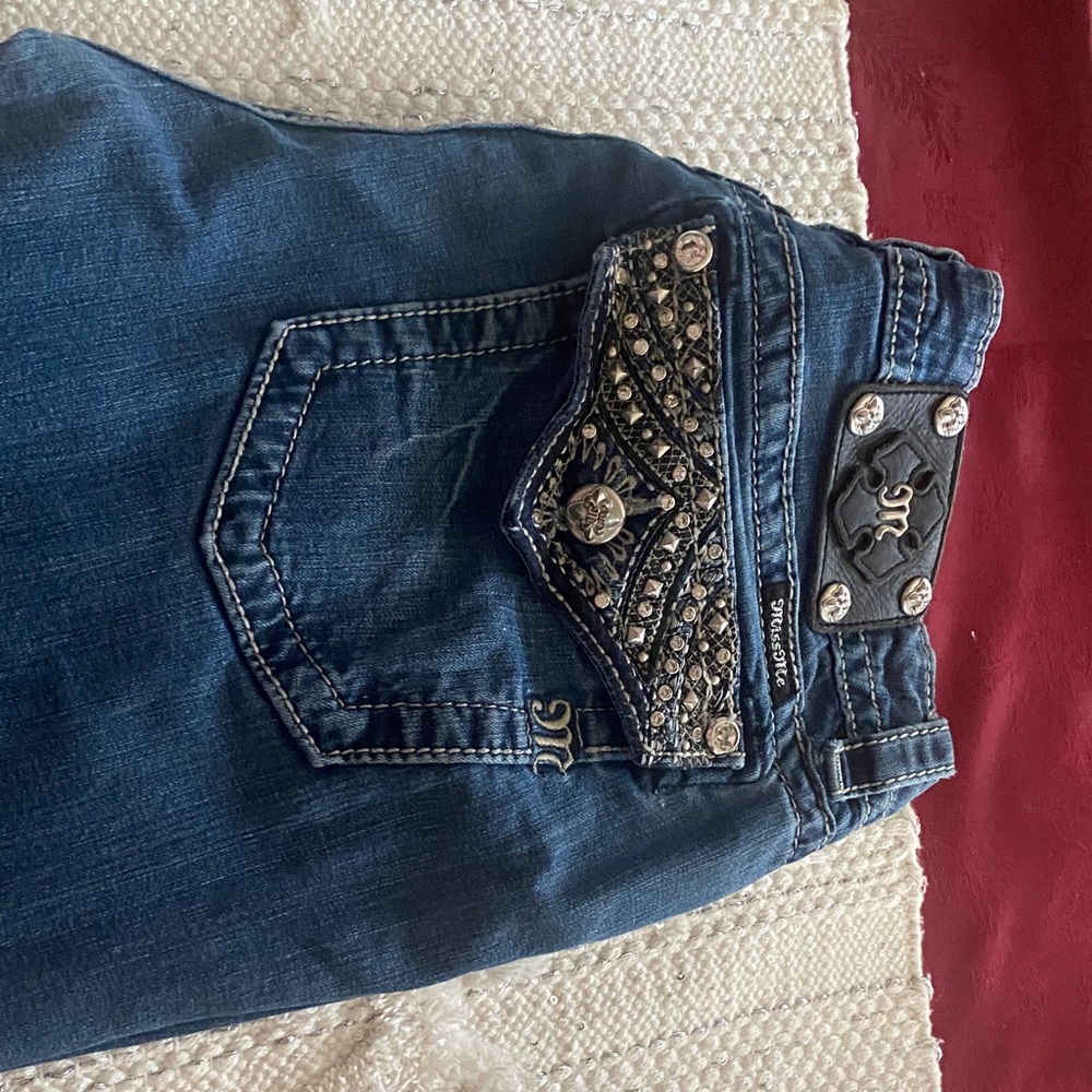 Miss Me Dark Blue Skinny Jeans with Silver Accents
